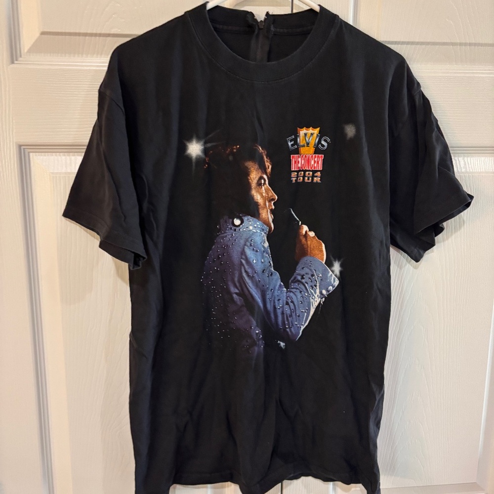 Vintage Elvis Presley The Concert 2004 Tour Retro Black Graphic Tee Size M
